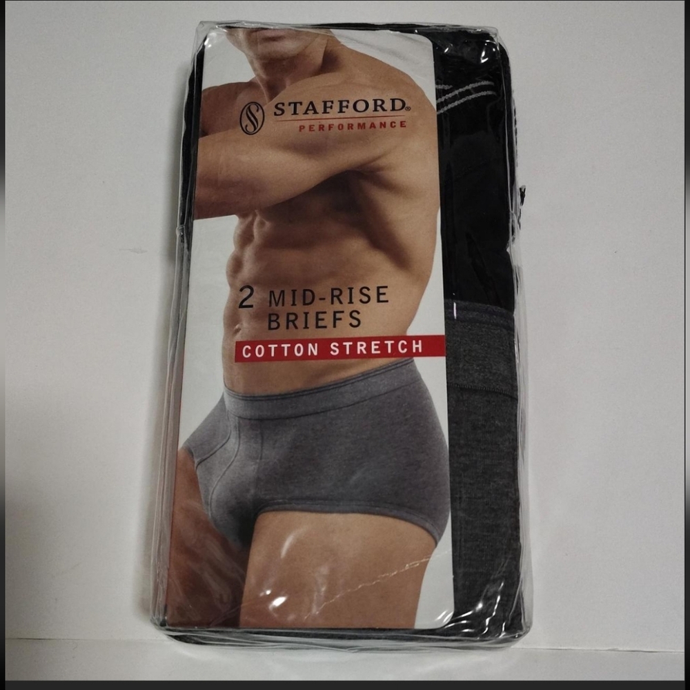 2 Pack Vtg Stafford Performance Mid Rise Briefs Cotton Stretch Size 40-42